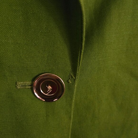 Evan Picone Black Label Spring Green Linen Blend One Gold Button Blazer Size 16 - Picture 3 of 6